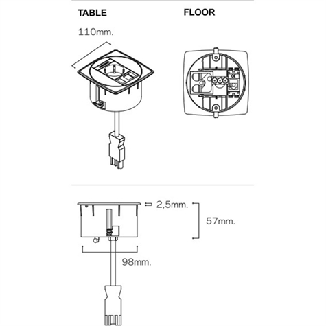 UNIT stopcontact SCHUKO + houder voor 1 RJ45